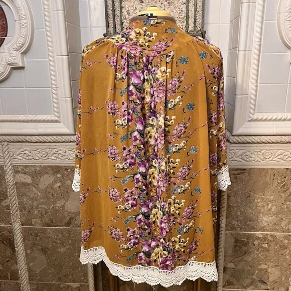 Unbranded. Sz S-M. Open Flyaway Chiffon Boho Cardigan Kimono. Lace Trim. B100 - Picture 4 of 7